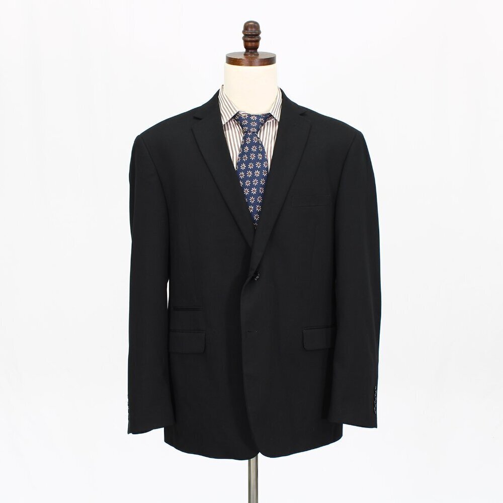 Perry Ellis 48R Black Solid 2-Button Sport Coat Blazer Jacket G373